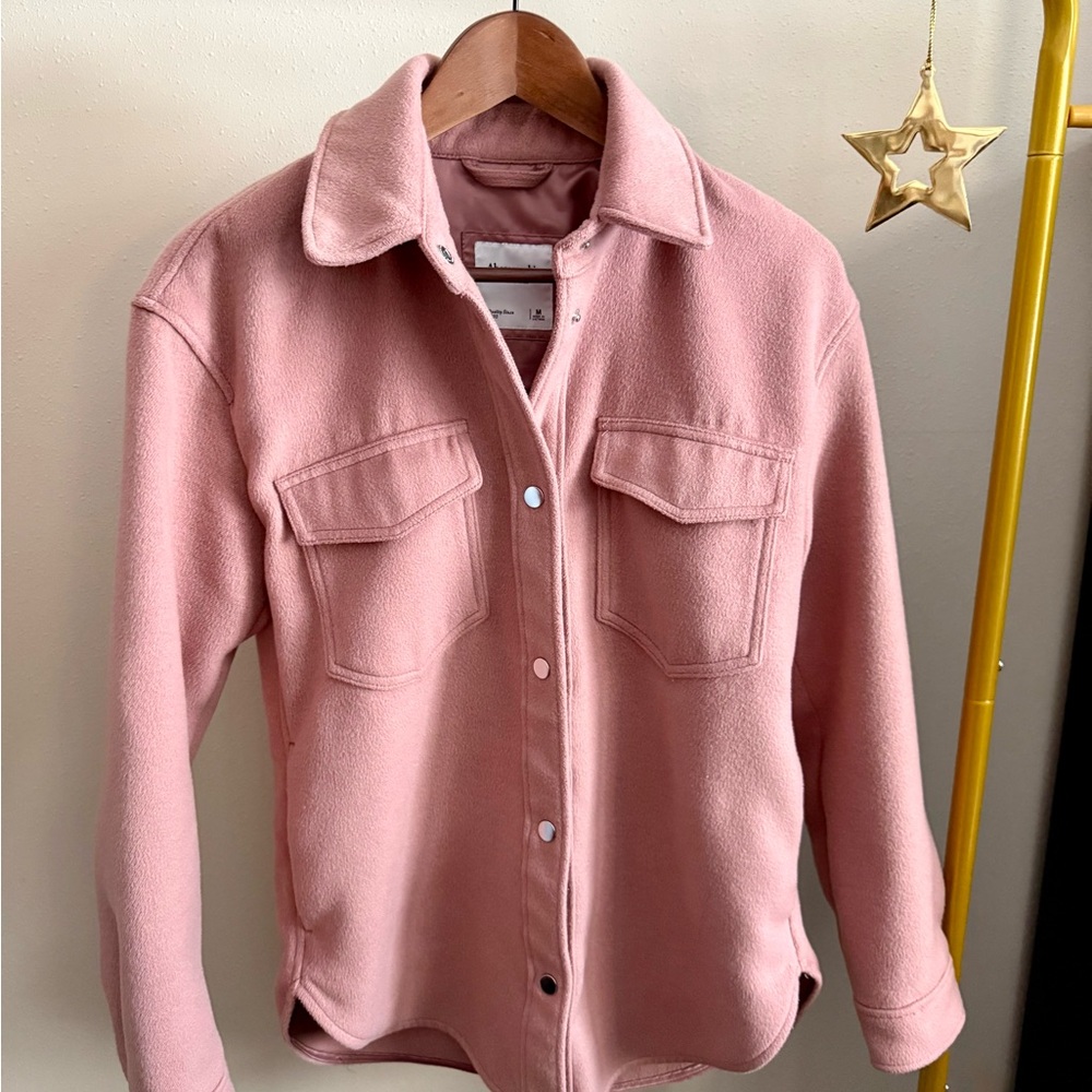 Abercrombie & Fitch Pink Fleece Shacket Jacket Snap Front Medium